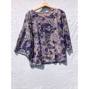 Purple Tan Abstract Print Top Chico's Size 1 Medium